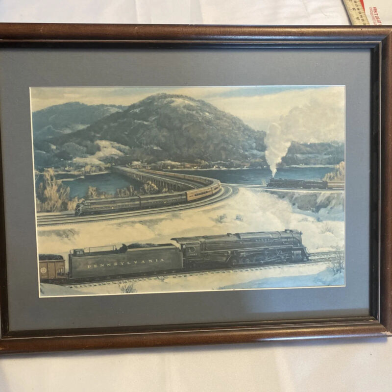 Grif Teller Pennsylvania Railroad Framed Print Train 25x19 Vintage Antique