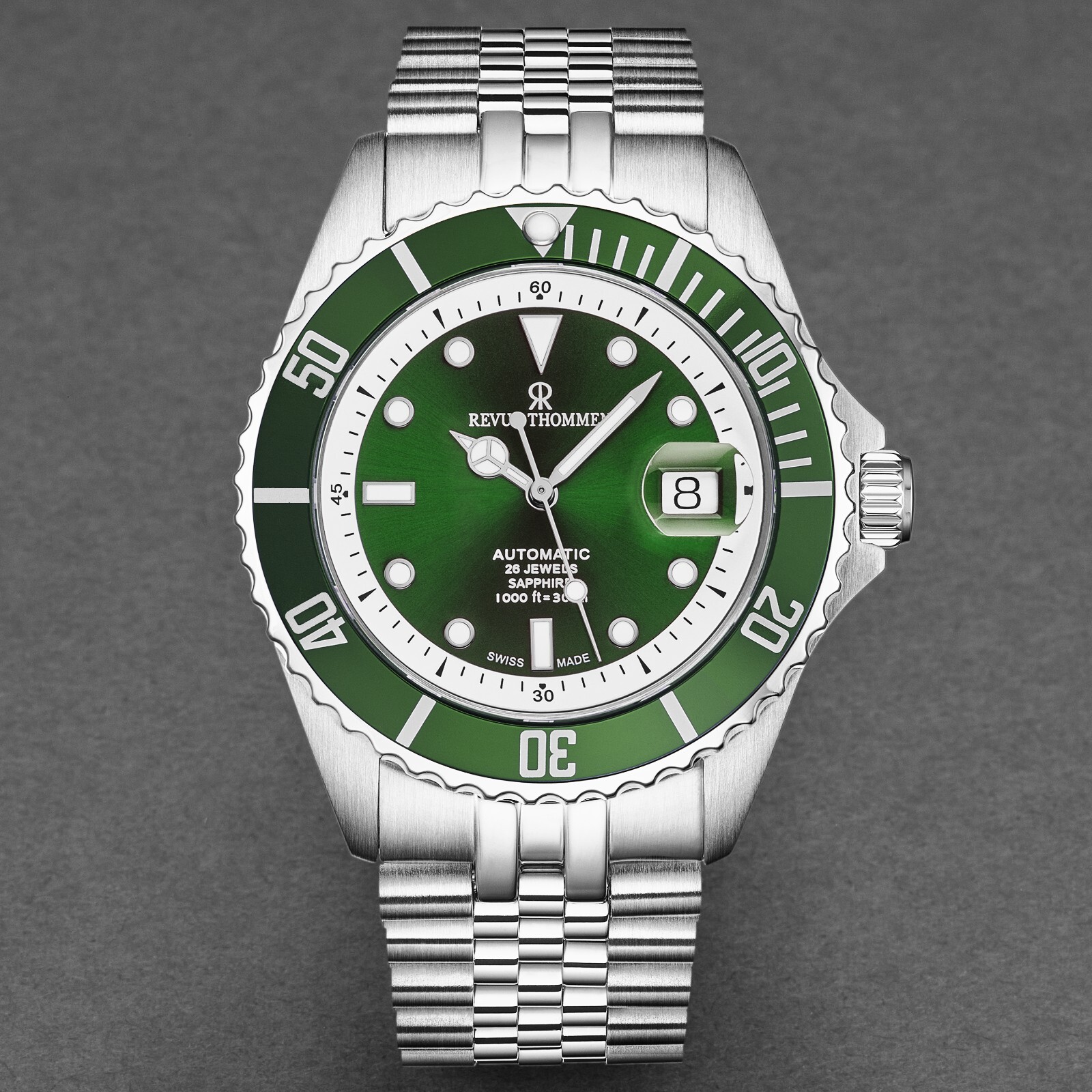 Pre-owned Revue Thommen Men's Diver Green Dial Stainless Steel Automatic Watch 17571.2929