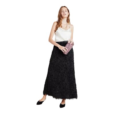 Anthropologie Sunday In Brooklyn Chantal Black Fringe Couture Maxi Skirt Small
