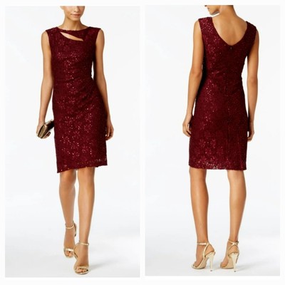 New CONNECTED APPAREL Wn's (10P) Burgundy Lace Sleeveless Cocktail Sheath Dress