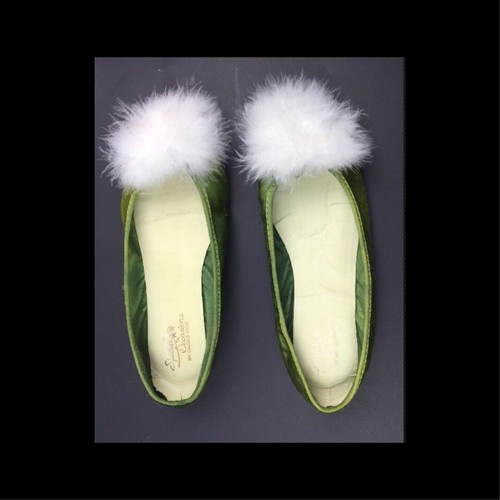 Vintage House Slippers Shoes Mid Century Fur