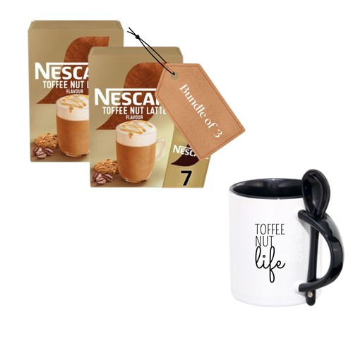 Nescafe Toffee Nut Latte Instant Coffee Sachets Gift Set – 2 x 7 + Ceramic Mug