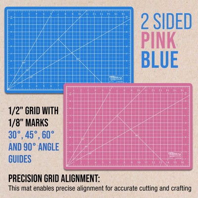 12" x 18" PINK/BLUE Self Healing 5-Ply Double Sided Durable Cutting Mat