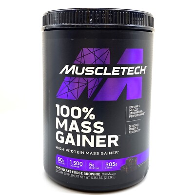 NEW Muscletech 100% Mass Gainer Chocolate Fudge Brownie 5.15 lbs Exp 10/MAY/2025