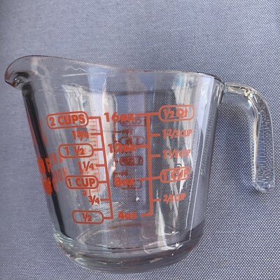 Anchor Hocking Clear Measuring Cup Glass 2-Cup Red Lettering Hook Handle USA