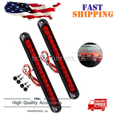 2X 10'' LED Truck Trailer Strip 3rd Brake Lights NEW Rear Turn Red Tail Light Bar