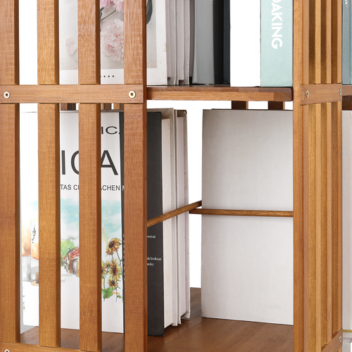 5 Tiers Brown Bamboo Rotating Bookshelf Open Shelving Storage Rack Freestanding