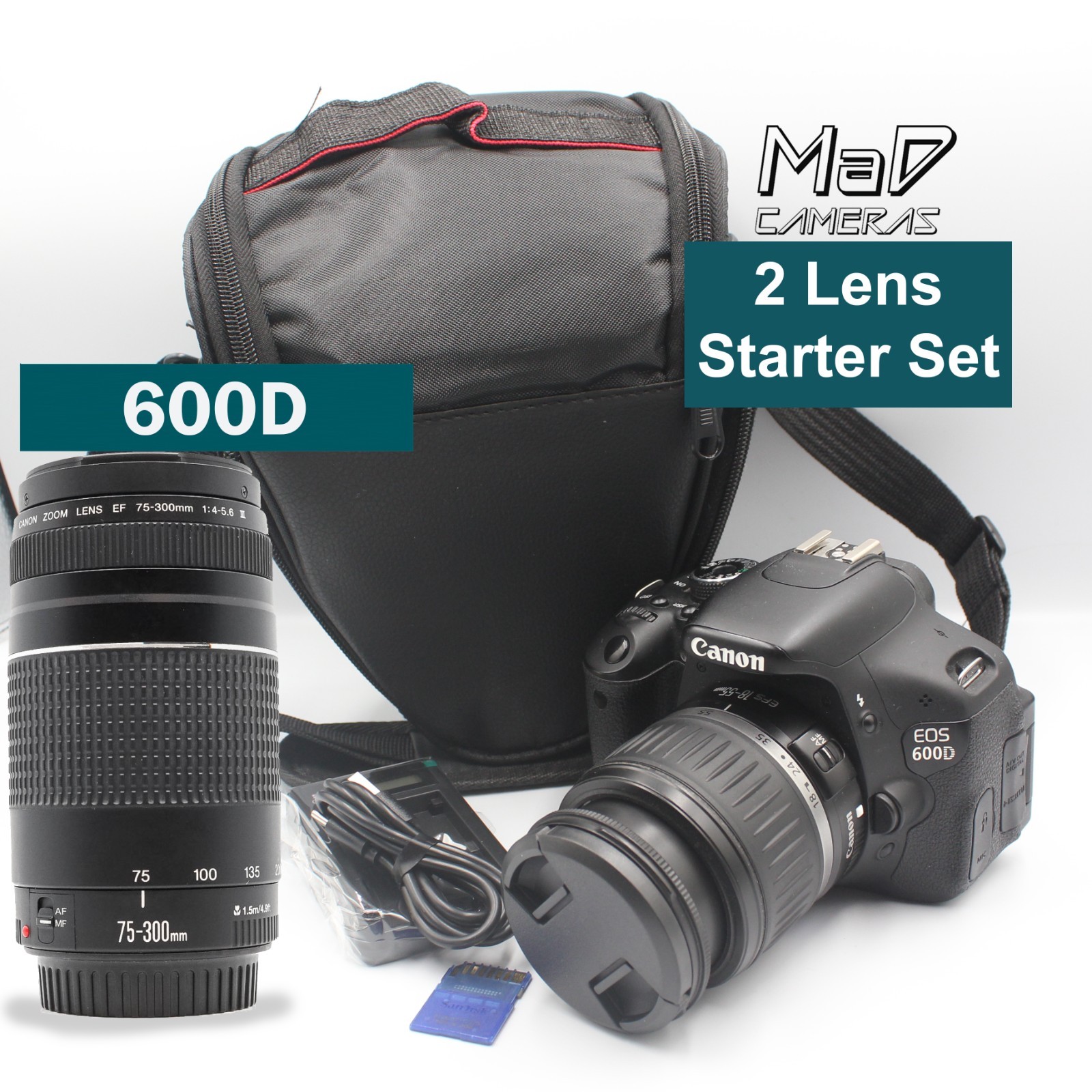 Canon EOS 600D 18.0MP Digital SLR Camera Starter Kit  - 2 Lens Bundle & Bag