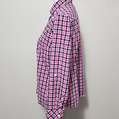 Talbots magenta &  black plaid cotton button down size medium