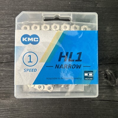 KMC HL1 Narrow Chain - Single Speed 3/32'', 100 Links, Half Link Chain, Silver