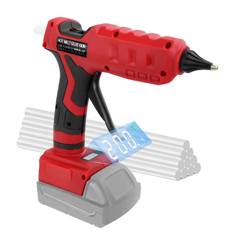 100W Cordless Hot Glue Gun Temp Adjust LCD Digital Display with 10Pcs 11mm Glue