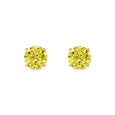 Pre-owned Shine Brite With A Diamond 3.50 Ct Round Cut Canary Earrings Studs Solid 14k Yellow Gold Push Back Basket