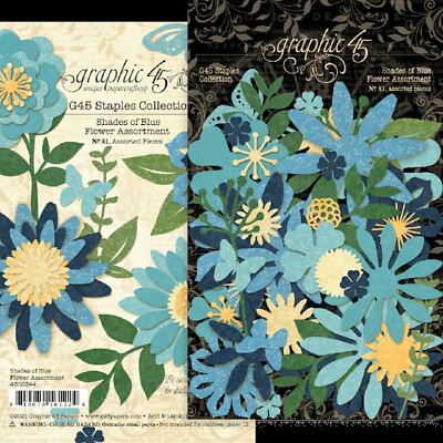 Graphic45 (81pc) SHADES OF BLUE DIE-CUT FLOWER ASSORTMENT scrapbooking
