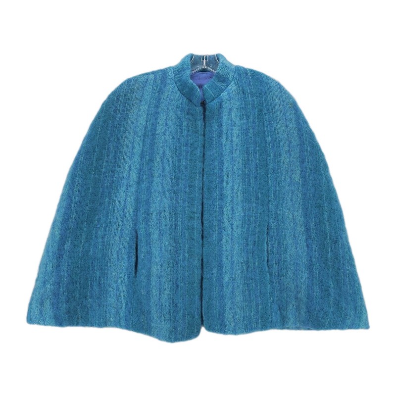 HEMMINGS DONEGAL Irish Mohair Wool Cape Blue Stiped Vintage