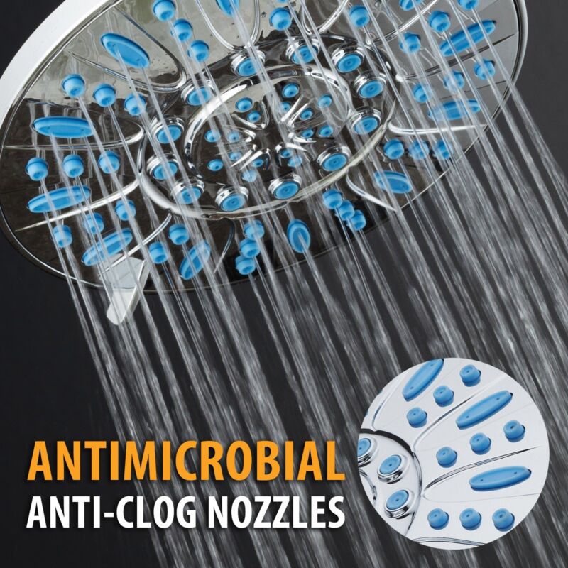 Aquadance Wave Blue Antimicrobial 7 Inch Rain Shower Head With 6-settings