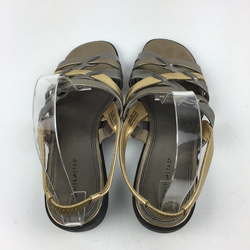 White Stag Womans Sandals Size 8.5 40.5 Norma Gold Pewter Metallic Strappy