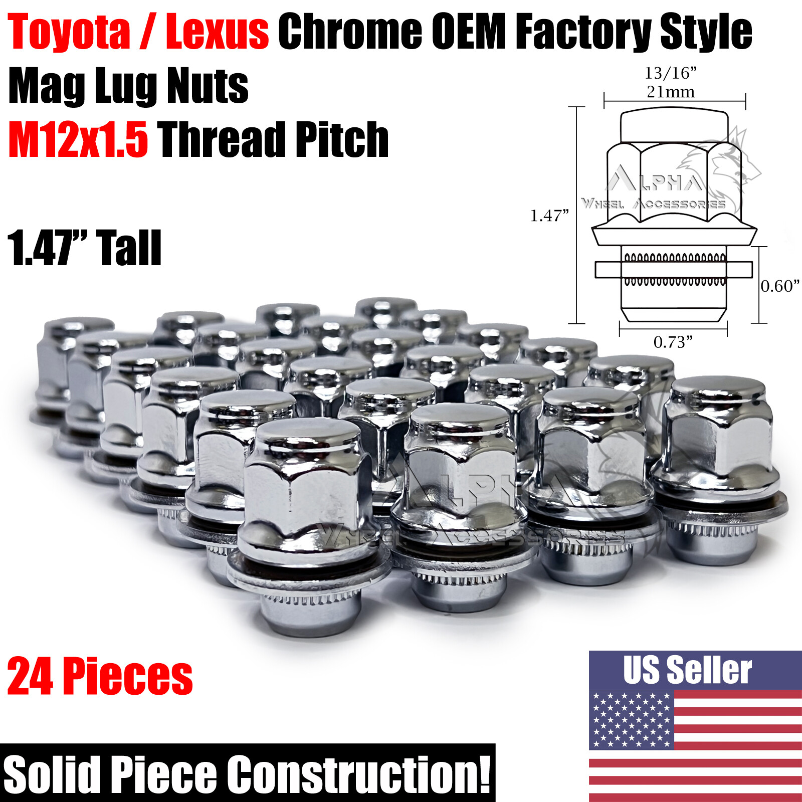 24 Toyota OEM Factory Mag Lug Nuts 12x1.5 Chrome Tacoma TRD