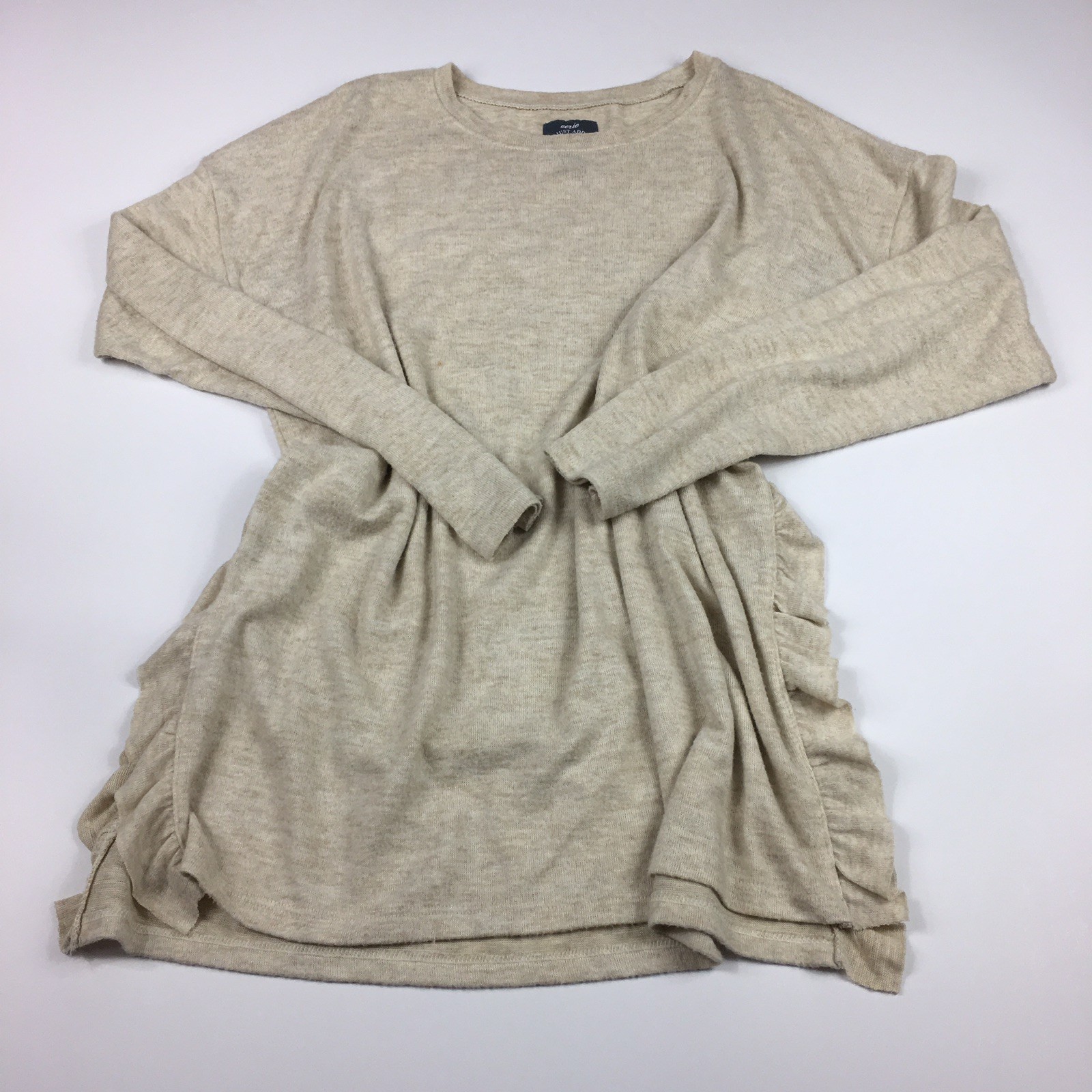 Aerie Just Add Leggings Tunic Ruffled Sides Beige Long Sleeve Size Large