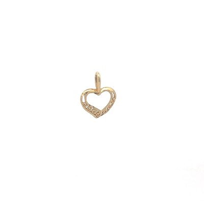 14K Flower Pattern Heart Love Symbol Charm/Pendant Yellow Gold *11