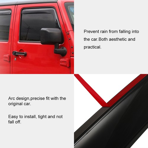 Dark Black Side Wind Deflectors Window Visors 4p For 2007-2018 Jeep Wrangler