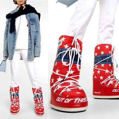 9-10.5   MOON BOOT Icon Retrobiker Snow Boots Red White Blue