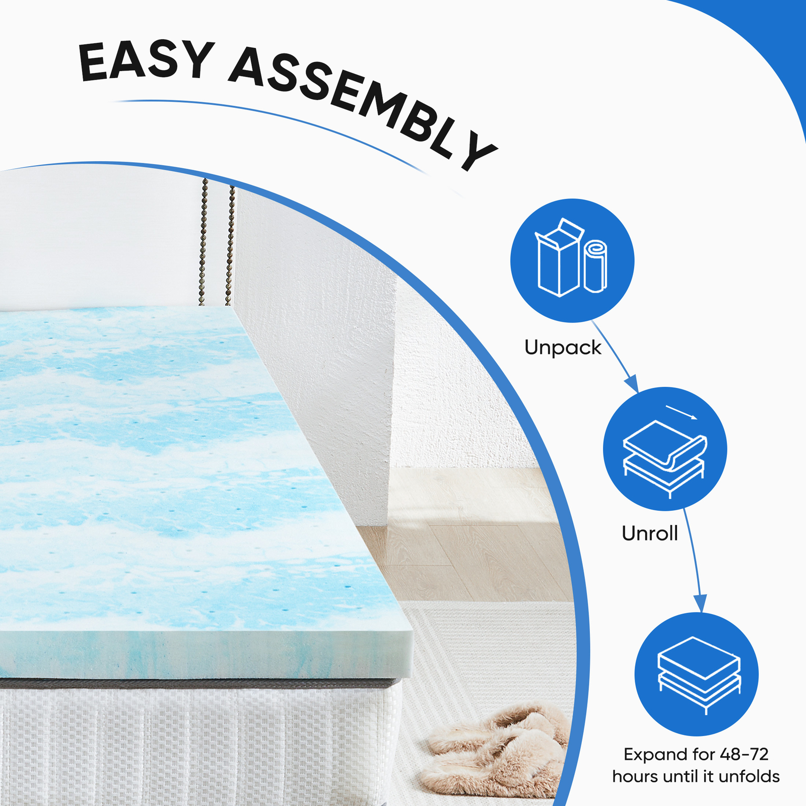 3 Inch Thick Gel Infused Memory Foam Mattress Topper - Universally Compatible