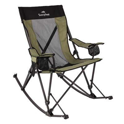 SUNNYFEEL Camping Rocking Chair, Folding Lawn Chairs with Cup Holder, 