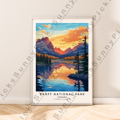 Banff National Park Canada Opera D'Arte Stampa Viaggi Poster Illustrazione Art