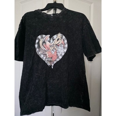Beetlejuice Graphic T-Shirt Mens Large L Black Acid Wash Distressed Goth Grunge