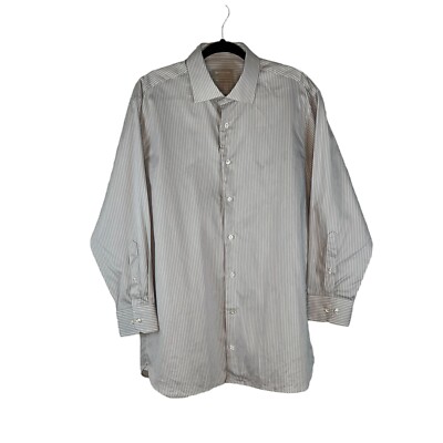 Hickey Freeman Mens 17 32/33 Contemporary Fit Button Up Long Sleeve Striped NWOT