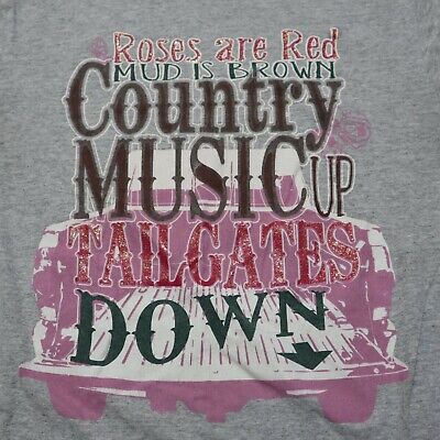 ''Roses Red Mud Brown Country Music Up Tailgate Down'' Tee T-Shirt Women's Size S
