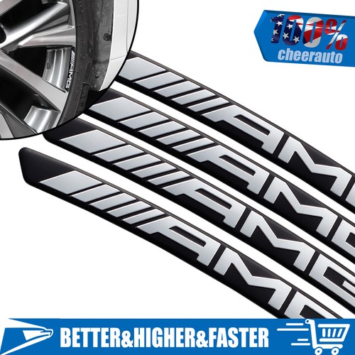 4x 3D For AMG Emblem Badge Sport Wheel Wheels Rim Sticker Decal Black Chrome Set