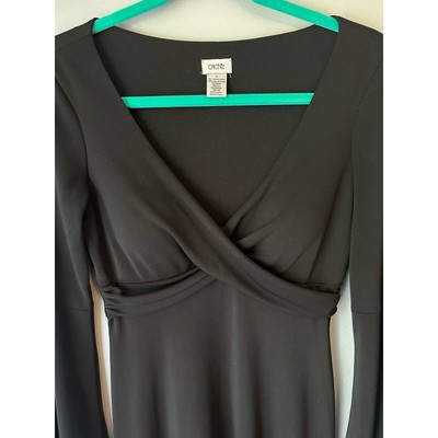 Cache Black Stretch Sheath Cris Cross A-Line Dress Flare Sleeve Size 4