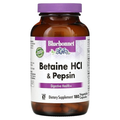 Bluebonnet Nutrition Betaine HCl Plus Pepsin 180 растительных капсул без яиц, рыба