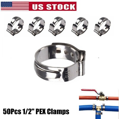 1/2'' PEX Stainless Steel Ear Clamp Cinch Rings Crimp Pinch Fitting 50PCS 17.5MM