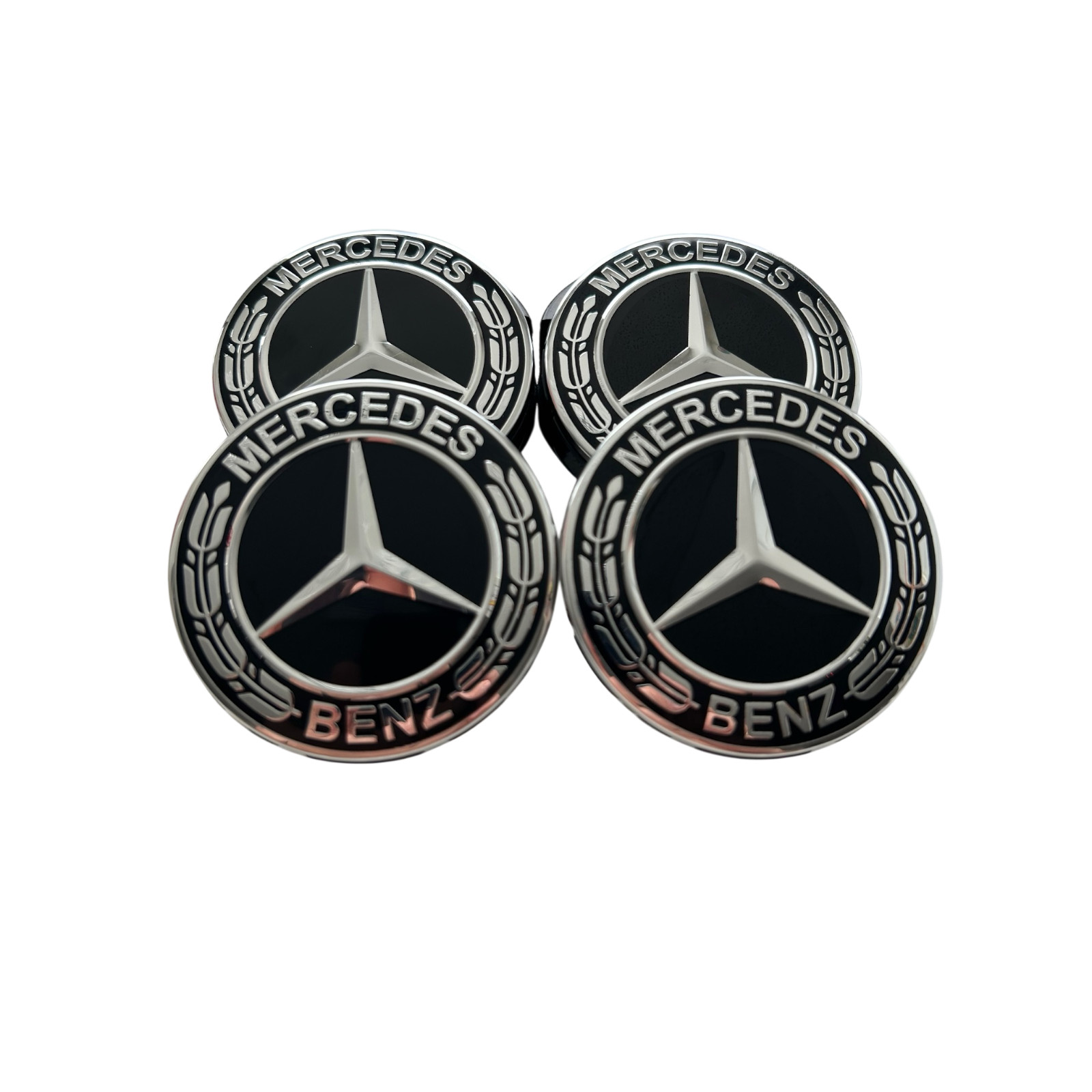 4x Black & Chrome Star Wheel Center Caps for Mercedes Rim Hub Covers Upgrade
