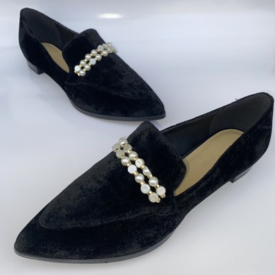 Marc Fisher Women Sz 7.5-8 Black Velvet Pearl Loafers READ!!