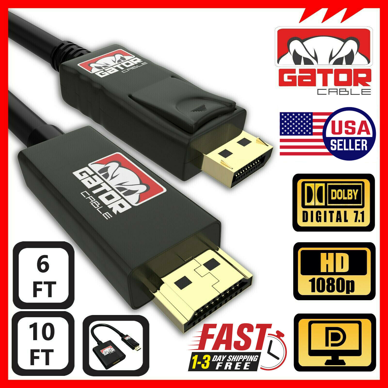 Display Port to HDMI Cable DP Adapter Converter Audio Video 