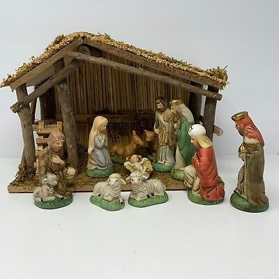 Vintage Sears Christmas Nativity Manger Set 11 Figurines 32-97890 w/Original Box