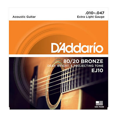 D'ADDARIO EJ10 EXTRA LIGHT 80/20 BRONZE 10-47 ACOUSTIC GUITAR STRINGS  