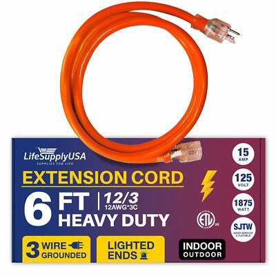 6ft Power Outdoor Extension Cord & Indoor - Waterproof Electric Drop Cord Cable
