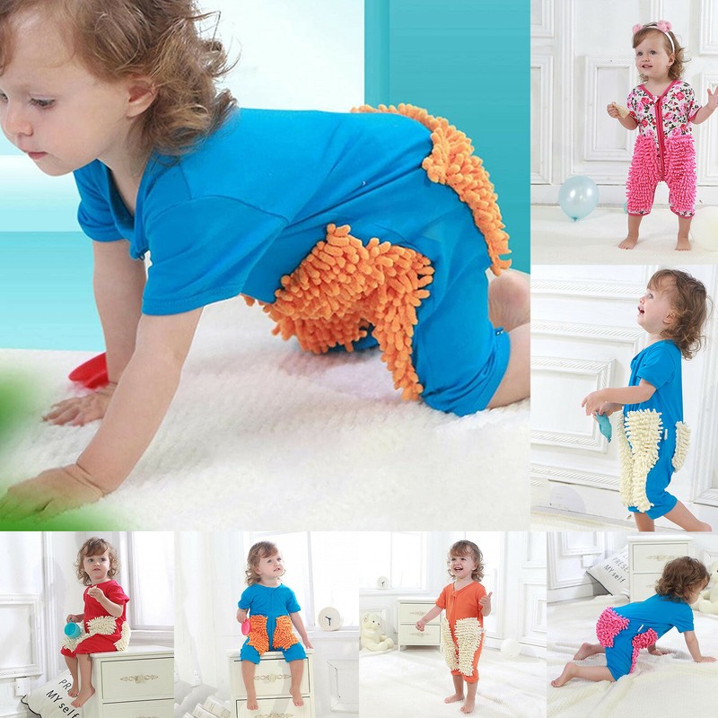 Baby Mop Romper Toddler Clothes Crawling Jumpsuit Infant Cleaning Union Suit 😛