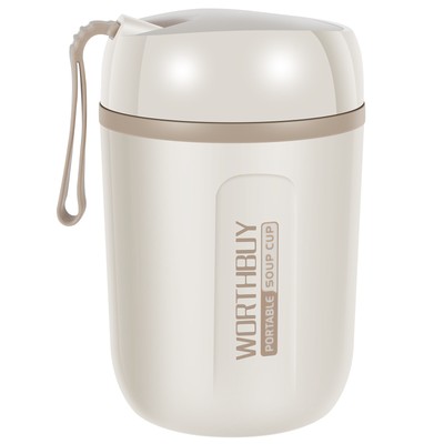 Insulated Food Jar with Foldable Spoon 600ml/20oz Soup Thermos Leakproof US