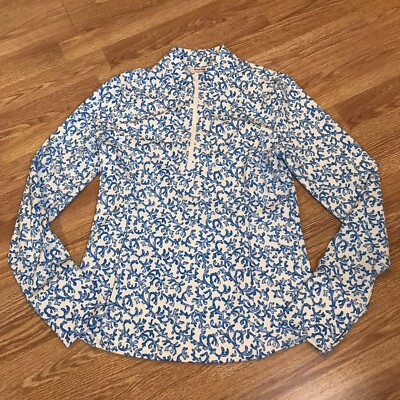 Tommy Bahama Coral Reef 1/4 Zip Long Sleeve Mock Golf Tennis White Blue M Medium