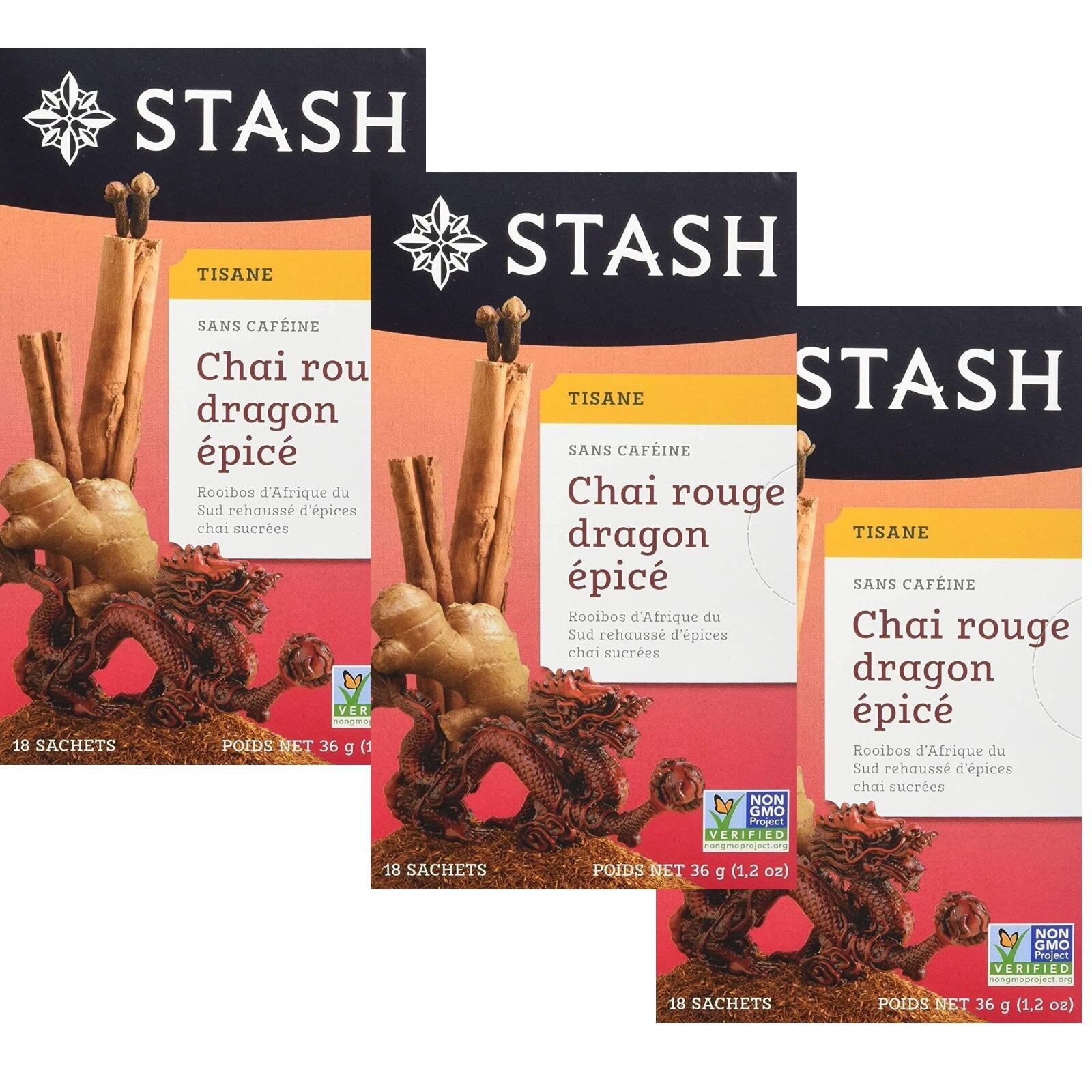 Stash Spice Dragon Red Chai Herbal Tea Bags, 18 Ct, 1.2 oz (3 Pack)