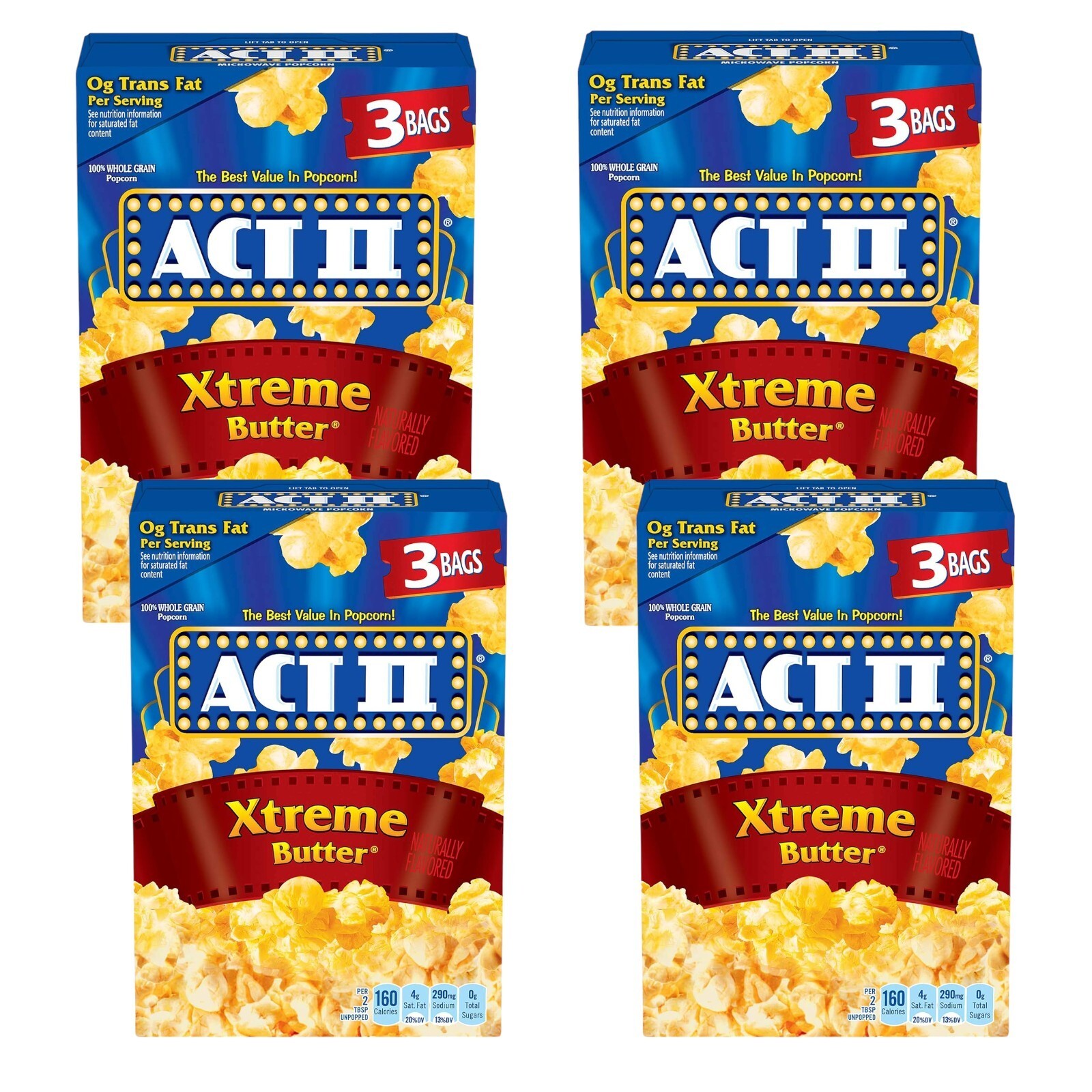 ACT II EXTREME BUTTER Flavor Microwave Popcorn 8.25 oz. 3 Bags...