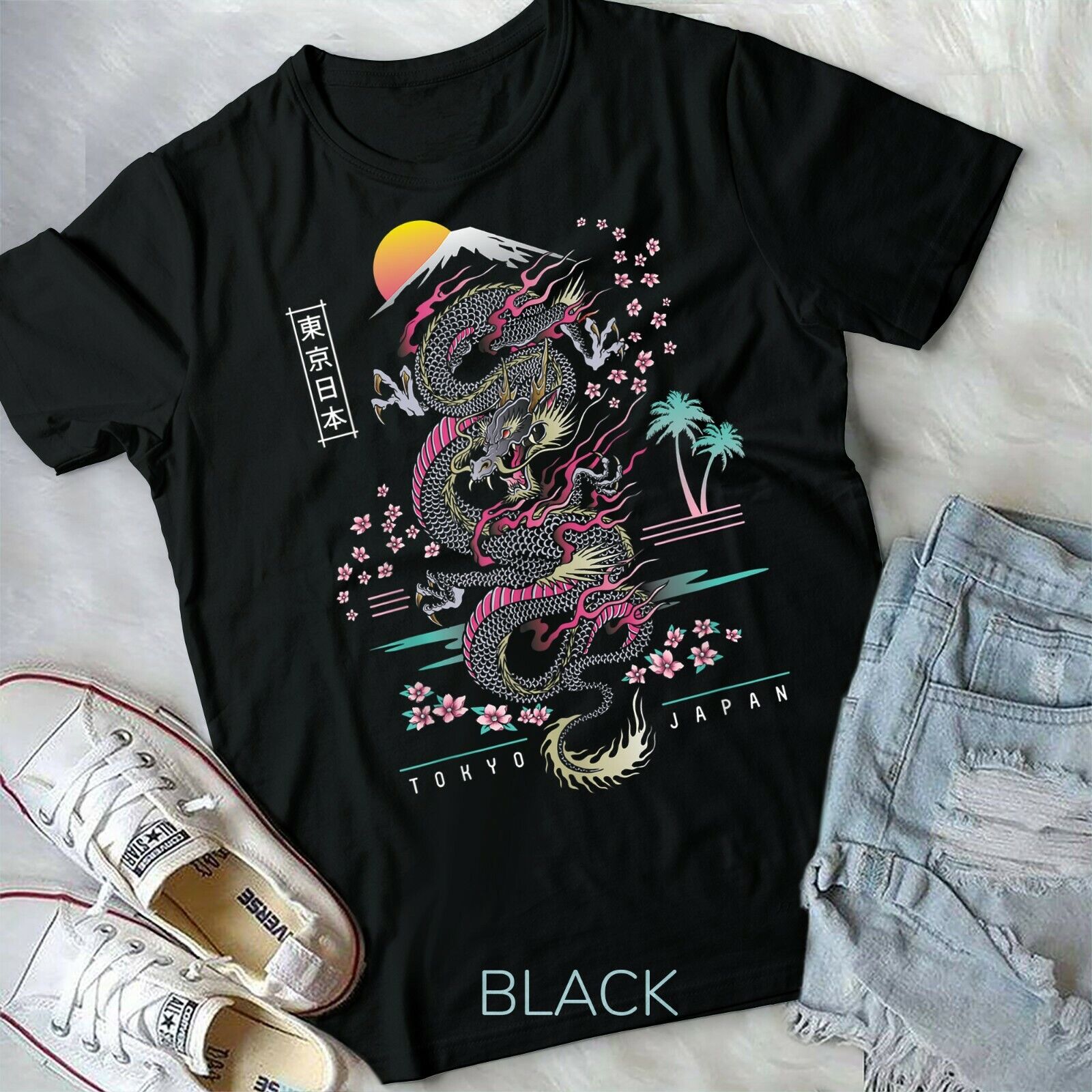 Japanese Tokyo Dragon Asian inspired Neon retro 80's style Japanese Tokyo Dragon Asian inspired Neon retro 80's style