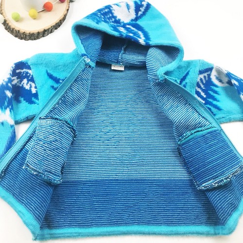 Artesanias Sweater Girls Boy 4 Hooded Cardigan Ecuador Alpaca Wool Eagle Blue