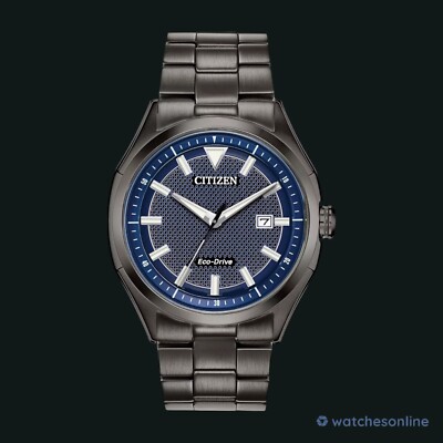 New Eco-Drive Weekender 3-Hand Date Watch, Black Stainless Steel, Blue Dial