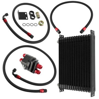 Universal Engine Oil Cooler 15-Row 10AN With Filter Adapter Hose end Kit